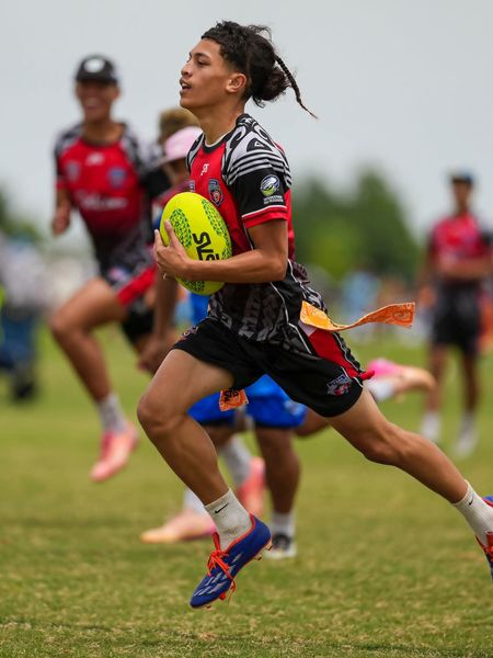 Tag football player in action